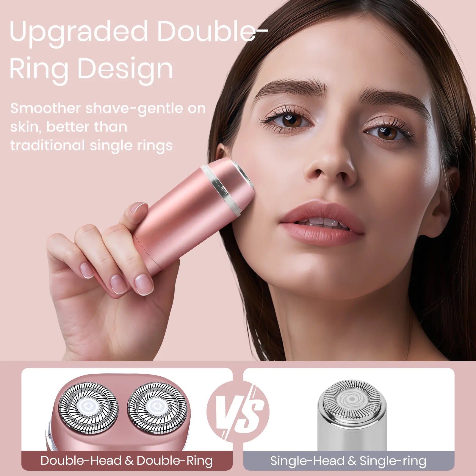 Akunbem 2 in 1 Women'S Electric Shaver Dual Head Bikini Trimmer IPX7 Waterproof Wet Dry Use Body Hair Trimmer Facial Hair Remover for Bikini Underarm Leg Arm Body Face