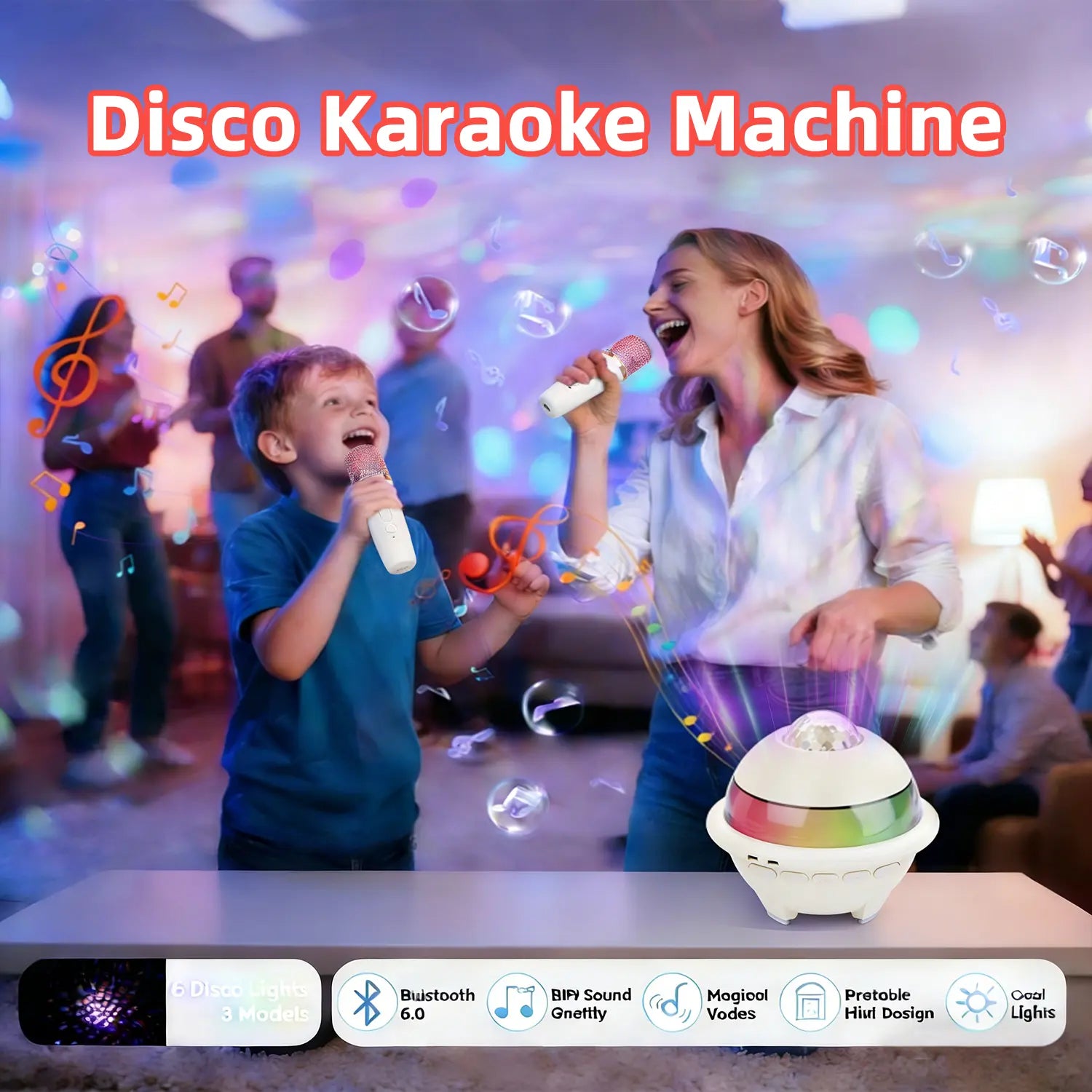 Mini Karaoke Machine, Starry Sky Projector, Portable Karaoke Machine, KTV Projection Light, 1800Mah Battery, Wireless Microphone Speaker, Compatible with Computers, Suitable for Home Use, Camping, Children, Adults, and Parties Tiktokshopspringglowup