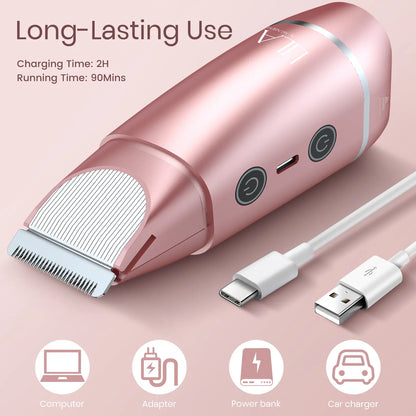 Akunbem 2 in 1 Women'S Electric Shaver Dual Head Bikini Trimmer IPX7 Waterproof Wet Dry Use Body Hair Trimmer Facial Hair Remover for Bikini Underarm Leg Arm Body Face